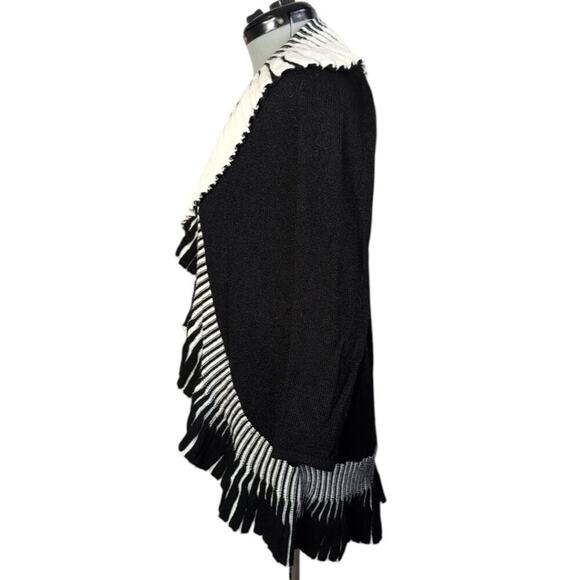 Chico's black & white ruffle, open-front cardigan, size S/4 - Picture 2 of 11